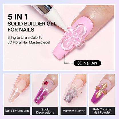 MIZHSE 3PCS 3D Sculpting Gel Nail Art - Clear White 5 in 1 Solid Builder Gel Set for UV LED Hard Gel Nails with Dual Forms