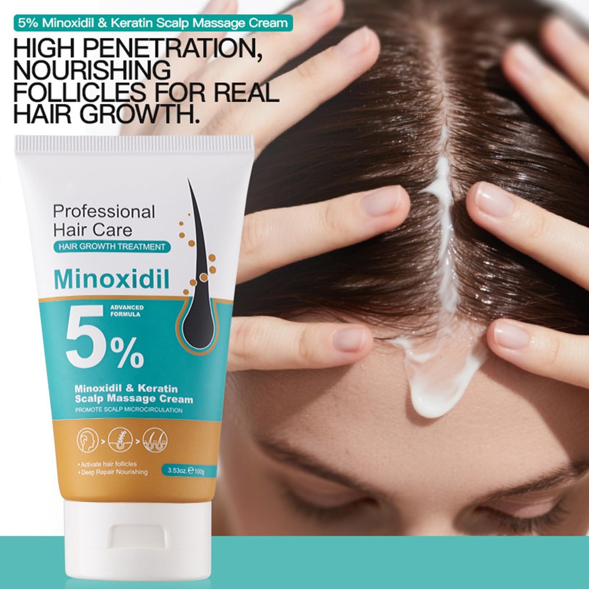 5% Minoxidil Scalp Massage Cream for Hair Growth – Extra Strength with Keratin & Ginger Root Extract for Women and Men Avelisse