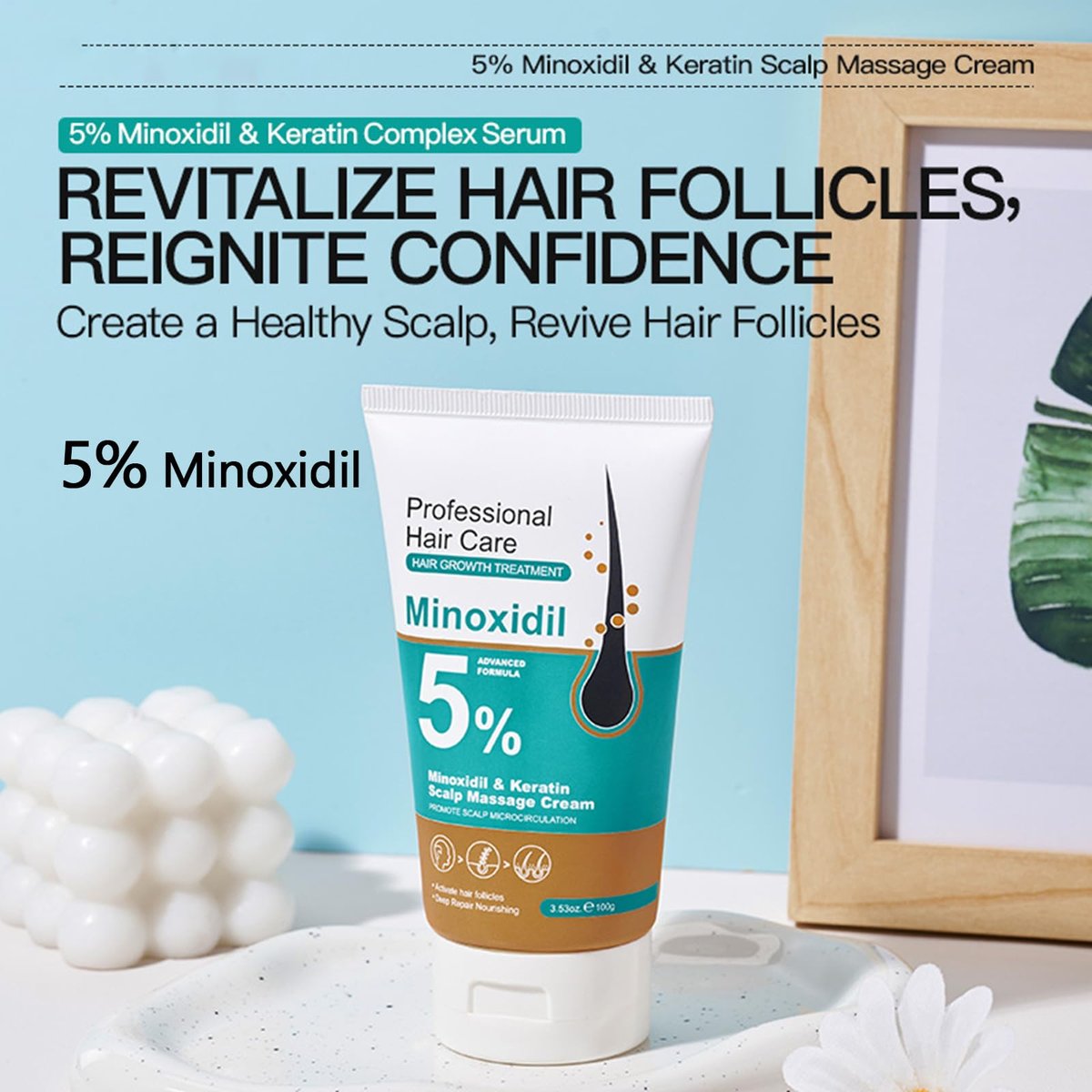 5% Minoxidil Scalp Massage Cream for Hair Growth – Extra Strength with Keratin & Ginger Root Extract for Women and Men Avelisse