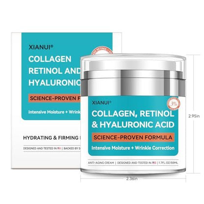 XIANUI Retinol Face Cream with Collagen & Hyaluronic Acid - Anti Aging & Firming Face Moisturizer for Women & Men - Wrinkle Reduction Night & Day Cream, 1.7 Fl Oz Avelisse