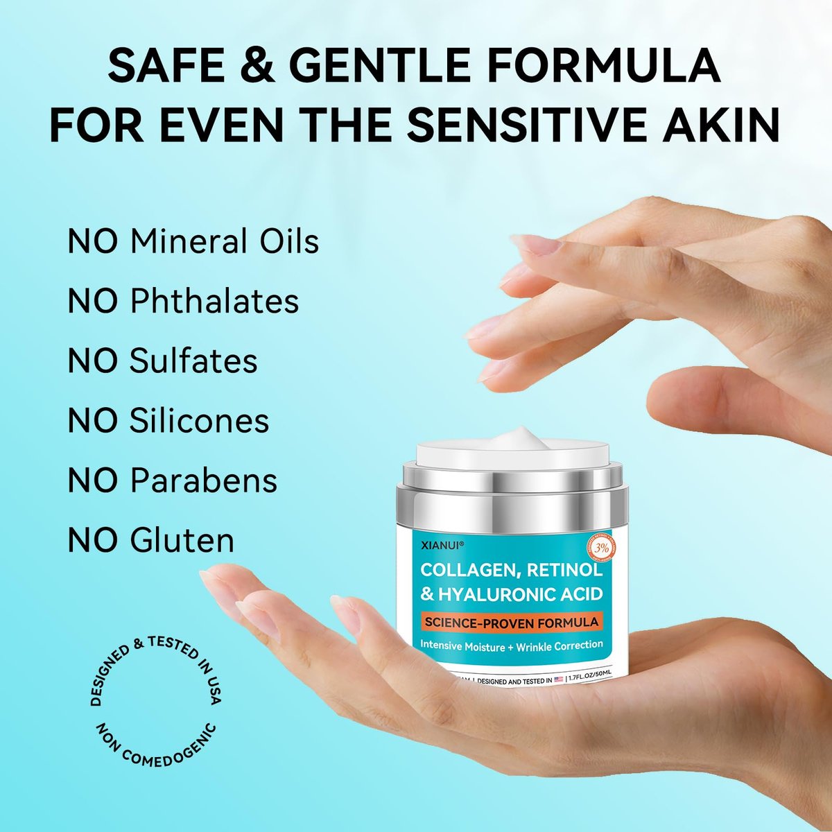 XIANUI Retinol Face Cream with Collagen & Hyaluronic Acid - Anti Aging & Firming Face Moisturizer for Women & Men - Wrinkle Reduction Night & Day Cream, 1.7 Fl Oz Avelisse