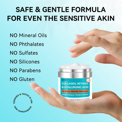 XIANUI Retinol Face Cream with Collagen & Hyaluronic Acid - Anti Aging & Firming Face Moisturizer for Women & Men - Wrinkle Reduction Night & Day Cream, 1.7 Fl Oz Avelisse