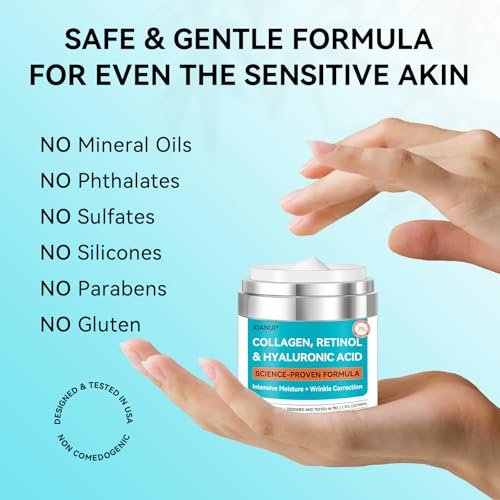 XIANUI Retinol Face Cream with Collagen & Hyaluronic Acid - Anti Aging & Firming Face Moisturizer for Women & Men - Wrinkle Reduction Night & Day Cream, 1.7 Fl Oz Avelisse