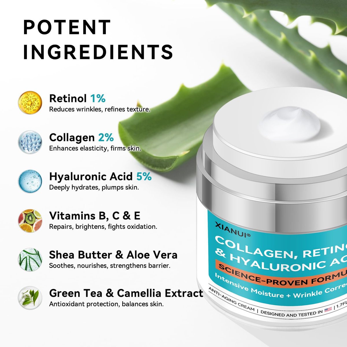 XIANUI Retinol Face Cream with Collagen & Hyaluronic Acid - Anti Aging & Firming Face Moisturizer for Women & Men - Wrinkle Reduction Night & Day Cream, 1.7 Fl Oz Avelisse