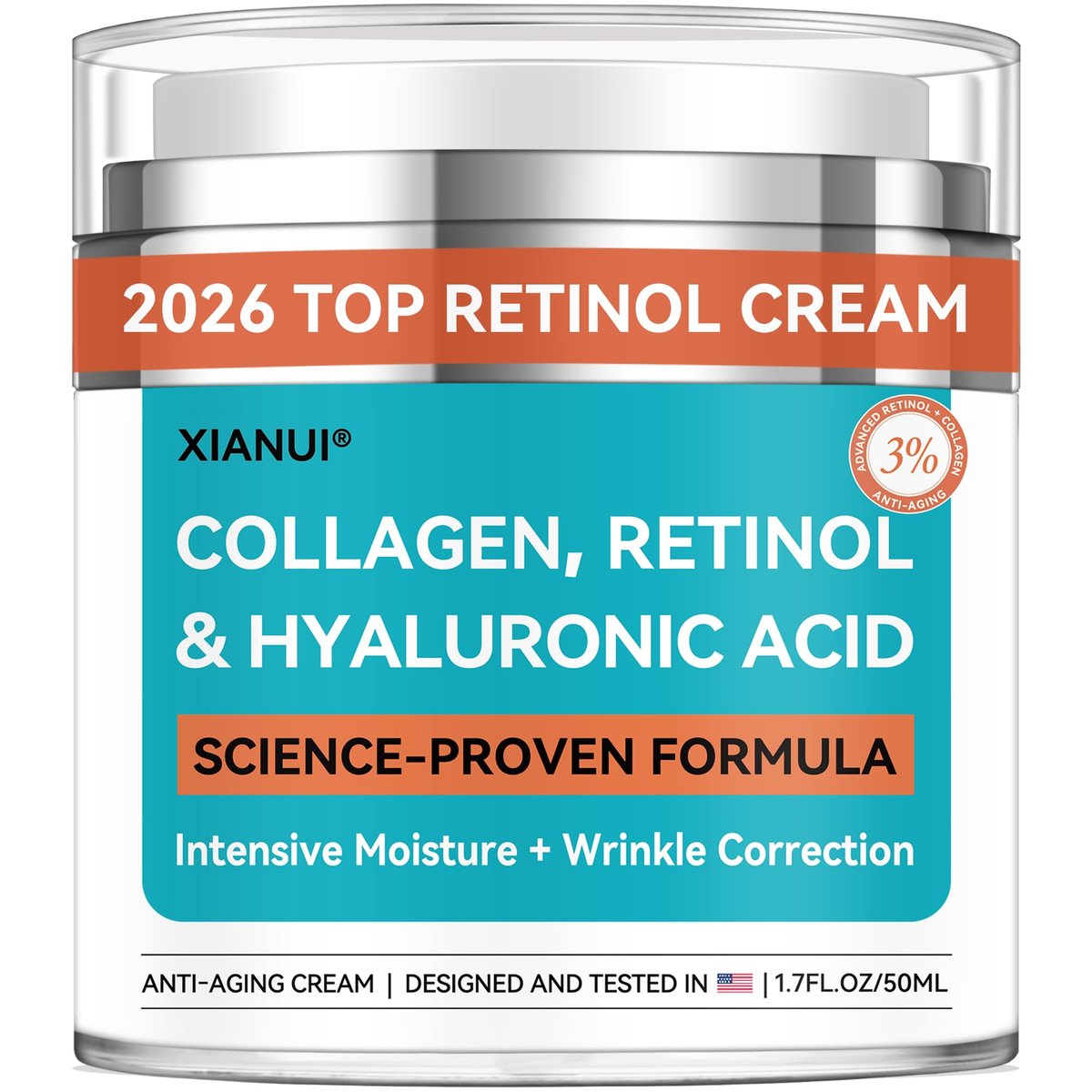 XIANUI Retinol Face Cream with Collagen & Hyaluronic Acid - Anti Aging & Firming Face Moisturizer for Women & Men - Wrinkle Reduction Night & Day Cream, 1.7 Fl Oz Avelisse