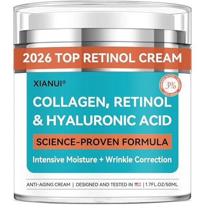XIANUI Retinol Face Cream with Collagen & Hyaluronic Acid - Anti Aging & Firming Face Moisturizer for Women & Men - Wrinkle Reduction Night & Day Cream, 1.7 Fl Oz Avelisse