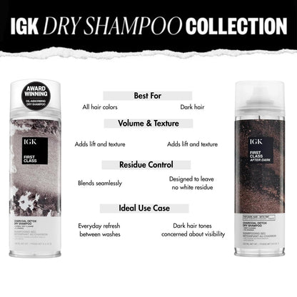 IGK First Class After Dark Charcoal Detox Dry Shampoo for Dark & Brunette Hair - Brown Tint, No White Residue, Oil Absorbing & Odor Eliminating - 6.5 oz Avelisse