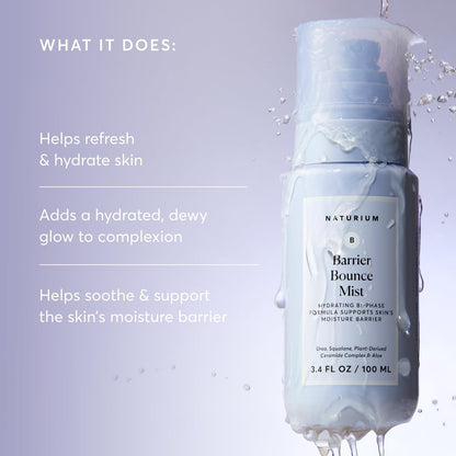 Naturium Barrier Bounce Mist - Hydrating Face Mist with Urea, Squalane, Plant-Derived Ceramide & Aloe, 3.4 fl oz