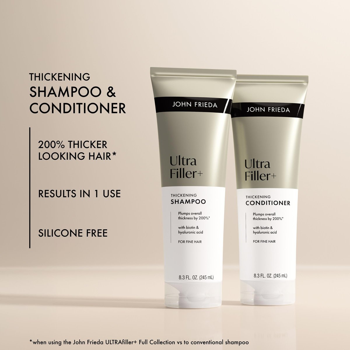 John Frieda ULTRAfiller+ Thickening Shampoo and Conditioner Set for Fine Hair, 8.3 Fl Oz Each (Pack of 2) Avelisse