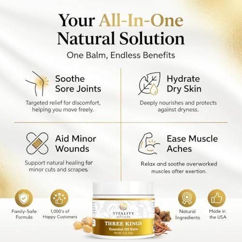 Vitality Extracts Three Kings Balm - 2oz | Frankincense, Myrrh & Sandalwood | Ultra-Hydrating Relief & Soft Skin Avelisse