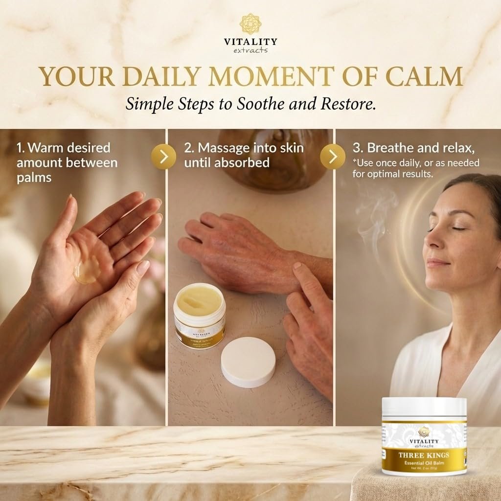 Vitality Extracts Three Kings Balm - 2oz | Frankincense, Myrrh & Sandalwood | Ultra-Hydrating Relief & Soft Skin Avelisse