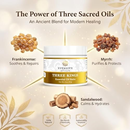 Vitality Extracts Three Kings Balm - 2oz | Frankincense, Myrrh & Sandalwood | Ultra-Hydrating Relief & Soft Skin Avelisse