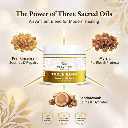 Vitality Extracts Three Kings Balm - 2oz | Frankincense, Myrrh & Sandalwood | Ultra-Hydrating Relief & Soft Skin Avelisse