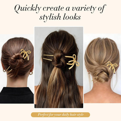 Molizummy 2PCS Gold Metal French Hair Pins for Women - Elegant U Shaped Bow Design Hairpins for Buns and Updos, 5.5 Inches Large Secure Hold Styling Accessories Avelisse