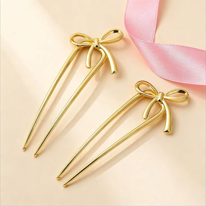 Molizummy 2PCS Gold Metal French Hair Pins for Women - Elegant U Shaped Bow Design Hairpins for Buns and Updos, 5.5 Inches Large Secure Hold Styling Accessories Avelisse