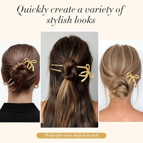 Molizummy 2PCS Gold Metal French Hair Pins for Women - Elegant U Shaped Bow Design Hairpins for Buns and Updos, 5.5 Inches Large Secure Hold Styling Accessories Avelisse