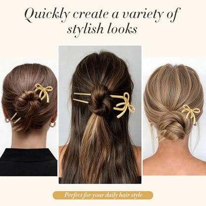 Molizummy 2PCS Gold Metal French Hair Pins for Women - Elegant U Shaped Bow Design Hairpins for Buns and Updos, 5.5 Inches Large Secure Hold Styling Accessories Avelisse