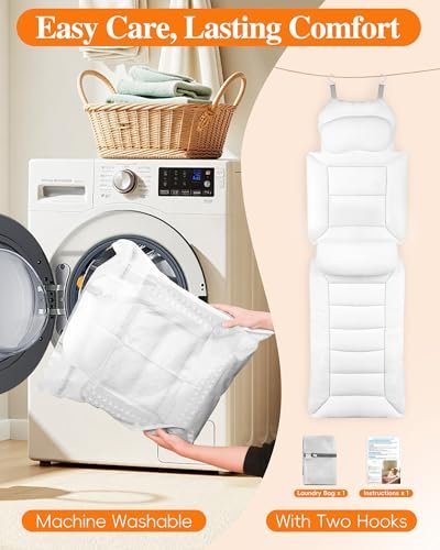 Full Body Bath Pillow for Bathtub, Thick Luxury Bathtub Cushion with Movable Lumbar Support and Laundry Bag – Bathtub Pillows for Head, Neck and Back Support, Bathtub Accessories for Women Spa Gift Avelisse