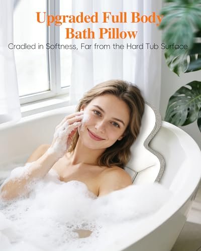 Full Body Bath Pillow for Bathtub, Thick Luxury Bathtub Cushion with Movable Lumbar Support and Laundry Bag – Bathtub Pillows for Head, Neck and Back Support, Bathtub Accessories for Women Spa Gift Avelisse