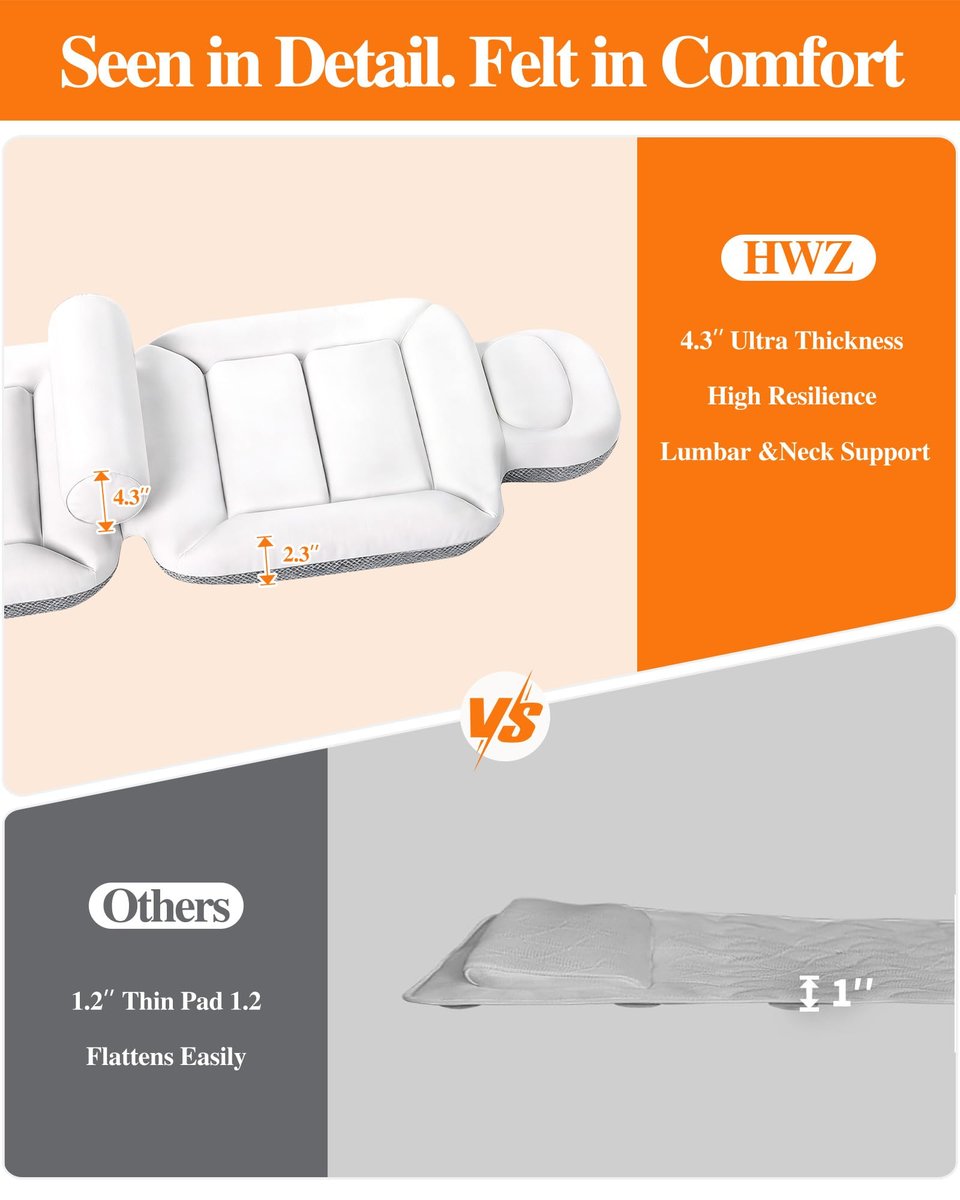 Full Body Bath Pillow for Bathtub, Thick Luxury Bathtub Cushion with Movable Lumbar Support and Laundry Bag – Bathtub Pillows for Head, Neck and Back Support, Bathtub Accessories for Women Spa Gift Avelisse