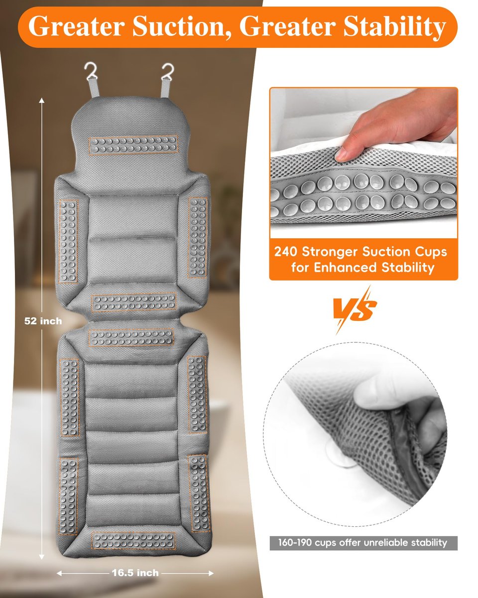 Full Body Bath Pillow for Bathtub, Thick Luxury Bathtub Cushion with Movable Lumbar Support and Laundry Bag – Bathtub Pillows for Head, Neck and Back Support, Bathtub Accessories for Women Spa Gift Avelisse
