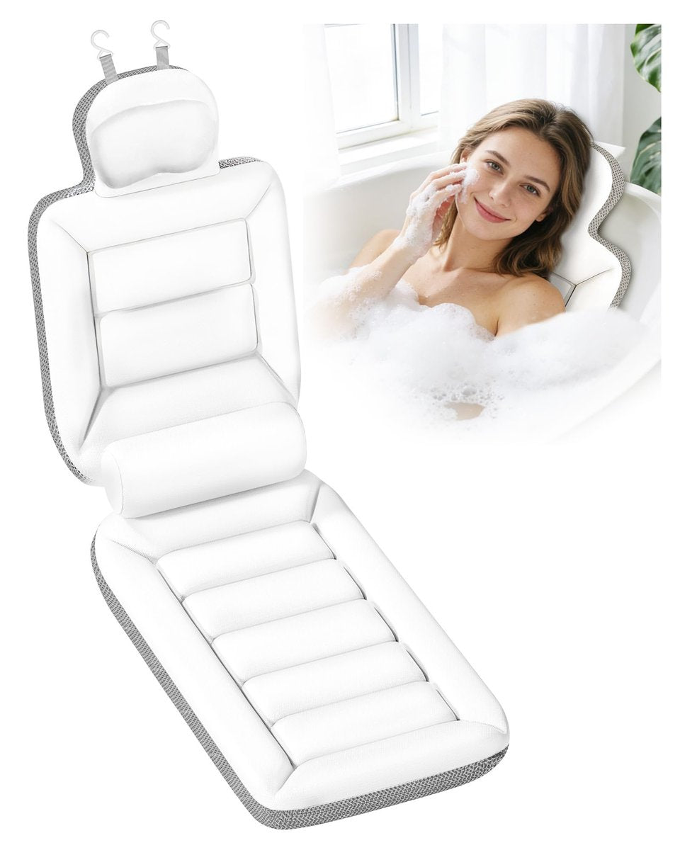 Full Body Bath Pillow for Bathtub, Thick Luxury Bathtub Cushion with Movable Lumbar Support and Laundry Bag – Bathtub Pillows for Head, Neck and Back Support, Bathtub Accessories for Women Spa Gift Avelisse