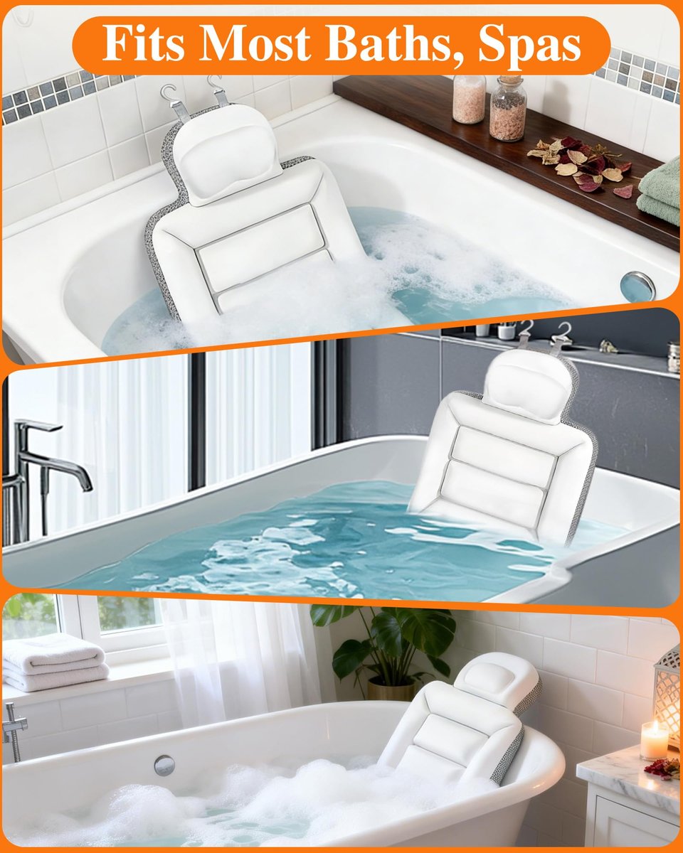 Full Body Bath Pillow for Bathtub, Thick Luxury Bathtub Cushion with Movable Lumbar Support and Laundry Bag – Bathtub Pillows for Head, Neck and Back Support, Bathtub Accessories for Women Spa Gift Avelisse