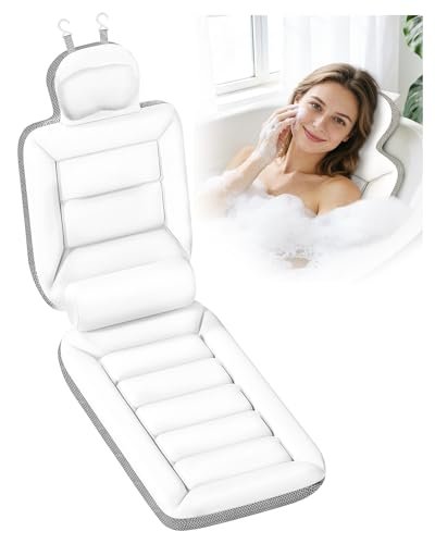 Full Body Bath Pillow for Bathtub, Thick Luxury Bathtub Cushion with Movable Lumbar Support and Laundry Bag – Bathtub Pillows for Head, Neck and Back Support, Bathtub Accessories for Women Spa Gift Avelisse