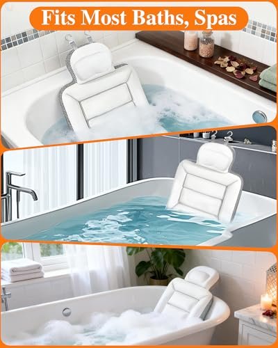 Full Body Bath Pillow for Bathtub, Thick Luxury Bathtub Cushion with Movable Lumbar Support and Laundry Bag – Bathtub Pillows for Head, Neck and Back Support, Bathtub Accessories for Women Spa Gift Avelisse