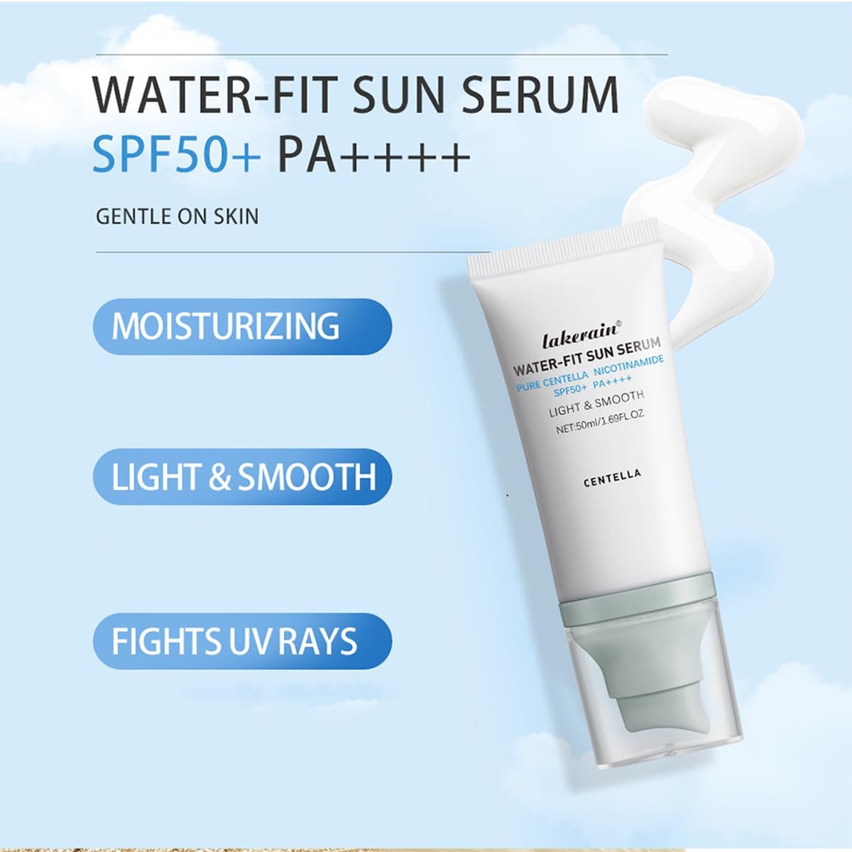 Madagascar Centella Sunscreen SPF 50 - Face Sunscreen Long-Lasting Protection, No White Cast for Dry Oily Skin, Moisturizing Non-Sticky Centella Water-Fit Sun Serum for All Skin (2 PCS Blue) Avelisse