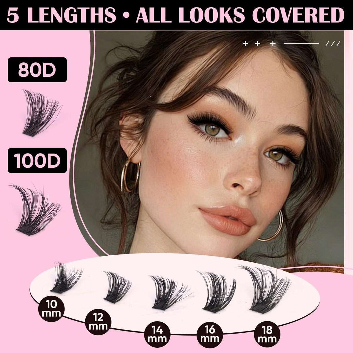 KINDSHINE Lash Clusters Kit Wispy 608pcs D Curl 80D & 100D, 12-20mm Natural Individual Eyelash Clusters, DIY Eyelash Extension for Beginners - görsel 5