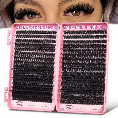 KINDSHINE Lash Clusters Kit Wispy 608pcs D Curl 80D & 100D, 12-20mm Natural Individual Eyelash Clusters, DIY Eyelash Extension for Beginners - görsel 2