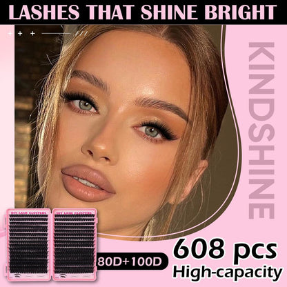 KINDSHINE Lash Clusters Kit Wispy 608pcs D Curl 80D & 100D, 12-20mm Natural Individual Eyelash Clusters, DIY Eyelash Extension for Beginners