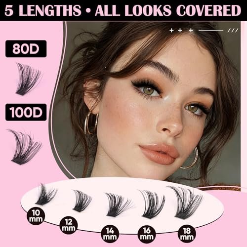 KINDSHINE Lash Clusters Kit Wispy 608pcs D Curl 80D & 100D, 12-20mm Natural Individual Eyelash Clusters, DIY Eyelash Extension for Beginners - görsel 6