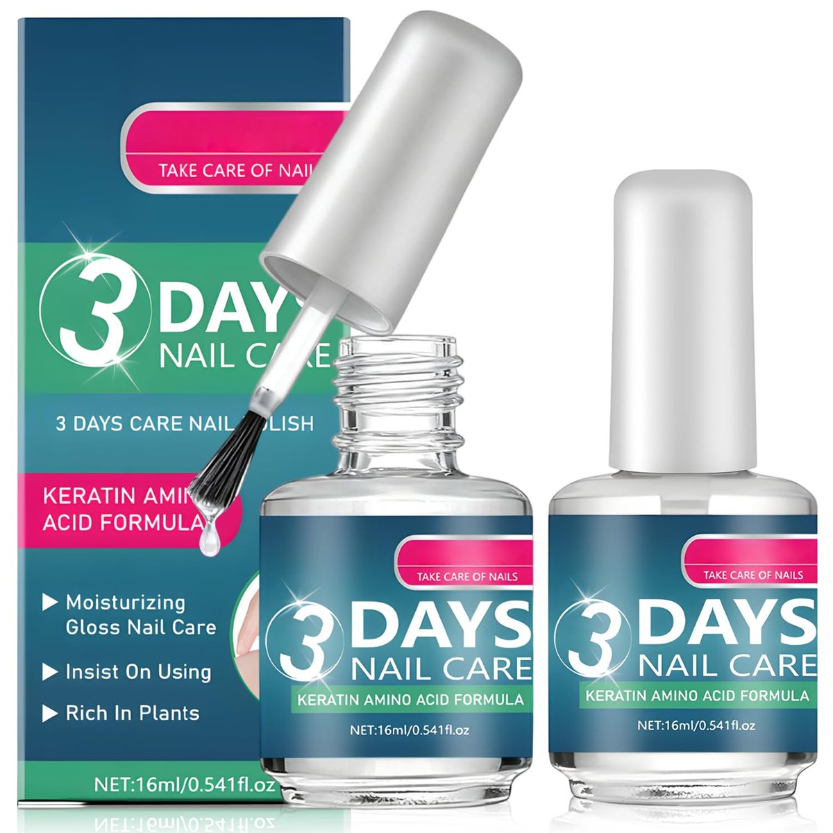 3 Days Nail Care - Strengthening and Hydration, Keratin Amino Acid Formula Nail Treatment Oil, for Dry, Weak & Fragile Nails (2-Pack) - görsel 1
