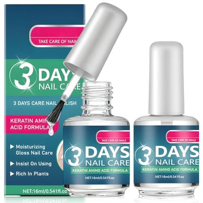 3 Days Nail Care - Strengthening and Hydration, Keratin Amino Acid Formula Nail Treatment Oil, for Dry, Weak & Fragile Nails (2-Pack)