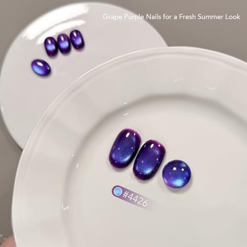 GAOY Blue Purple Cat Eye Gel Nail Polish - 16ml Holographic Glitter Gel with Magnet, Reflective Translucent UV Light Cure, 4426 Dreamy Purple - görsel 6
