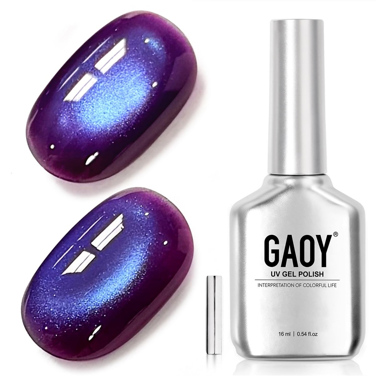 GAOY Blue Purple Cat Eye Gel Nail Polish - 16ml Holographic Glitter Gel with Magnet, Reflective Translucent UV Light Cure, 4426 Dreamy Purple - görsel 1