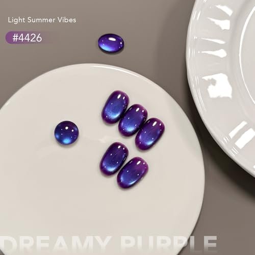 GAOY Blue Purple Cat Eye Gel Nail Polish - 16ml Holographic Glitter Gel with Magnet, Reflective Translucent UV Light Cure, 4426 Dreamy Purple - görsel 4