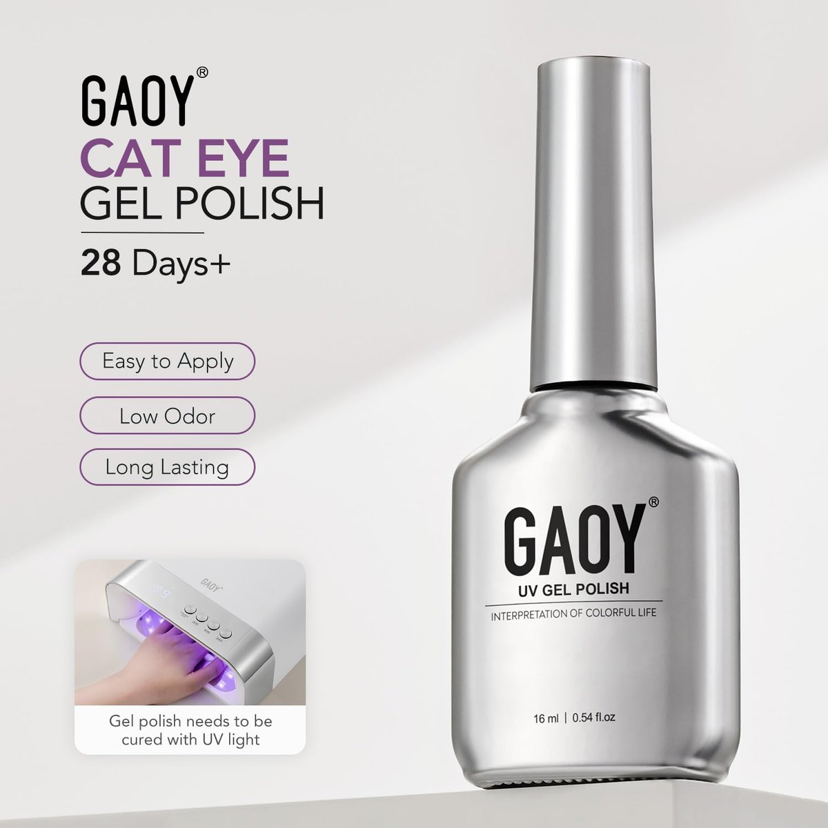 GAOY Blue Purple Cat Eye Gel Nail Polish - 16ml Holographic Glitter Gel with Magnet, Reflective Translucent UV Light Cure, 4426 Dreamy Purple - görsel 11