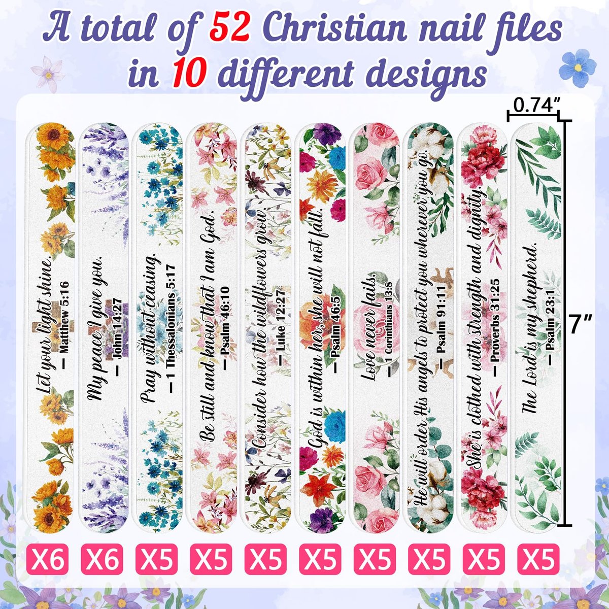 52-Piece Christian Bible Verse Nail Files Bulk Gift Bags for Women – Religious Emery Boards for Natural Nail Care, Holiday Exchange Goodie Bag Stuffers, Christmas Easter Birthday Party Favors Avelisse