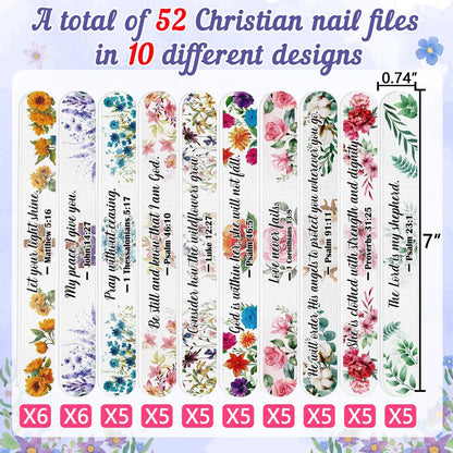52-Piece Christian Bible Verse Nail Files Bulk Gift Bags for Women – Religious Emery Boards for Natural Nail Care, Holiday Exchange Goodie Bag Stuffers, Christmas Easter Birthday Party Favors Avelisse