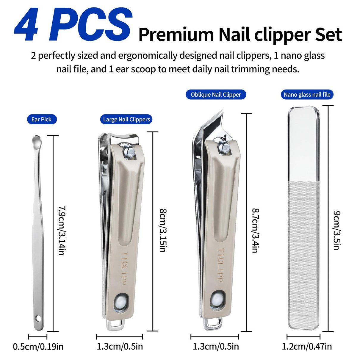 TICLIPP Heavy-Duty Stainless Steel Toenail Clippers Set with Built-in File – Precision Nail Cutter for Thick Nails, Seniors, Men & Women - görsel 3