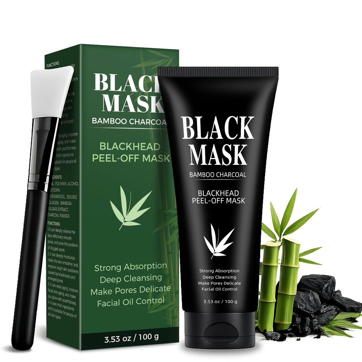 Shaeva Blackhead Remover Mask - Charcoal Peel Off Face Mask with Brush & Tools, Deep Cleansing Pores, 100g Avelisse
