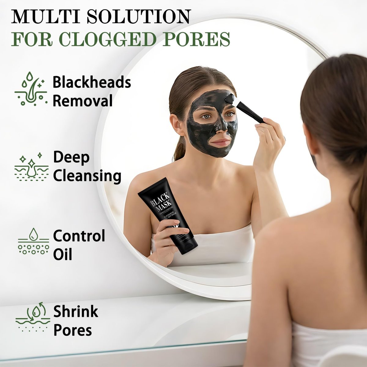 Shaeva Blackhead Remover Mask - Charcoal Peel Off Face Mask with Brush & Tools, Deep Cleansing Pores, 100g Avelisse