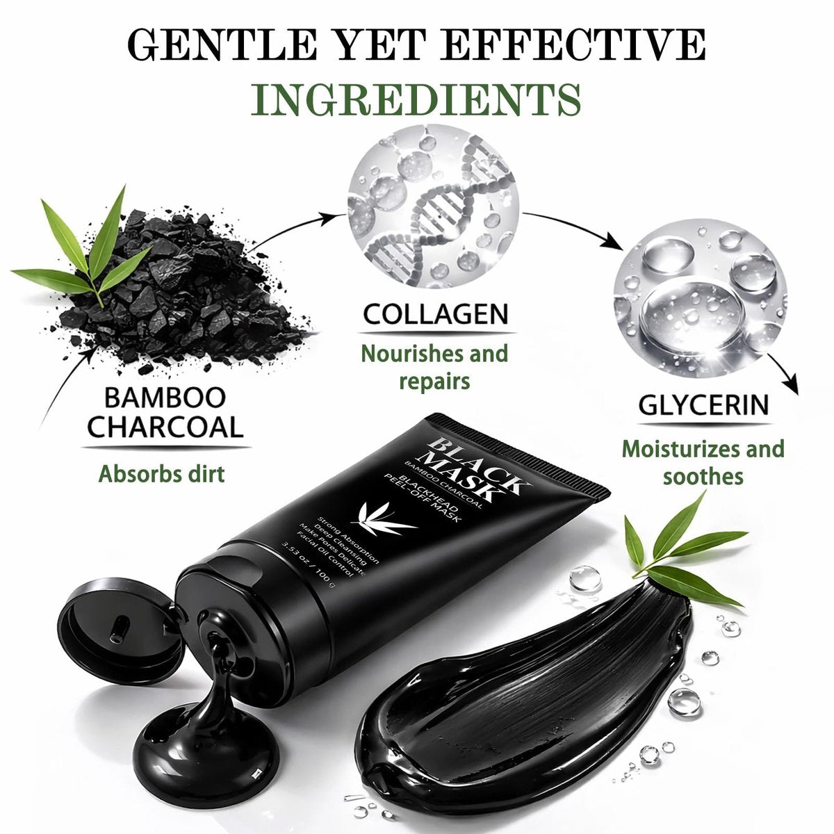 Shaeva Blackhead Remover Mask - Charcoal Peel Off Face Mask with Brush & Tools, Deep Cleansing Pores, 100g Avelisse