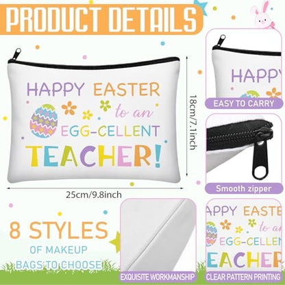 Tallew 8-Pack Easter Teacher Appreciation Gifts Bulk - Bunny Eggs Cosmetic Makeup Bags for Women, Birthday, and Holiday Giving