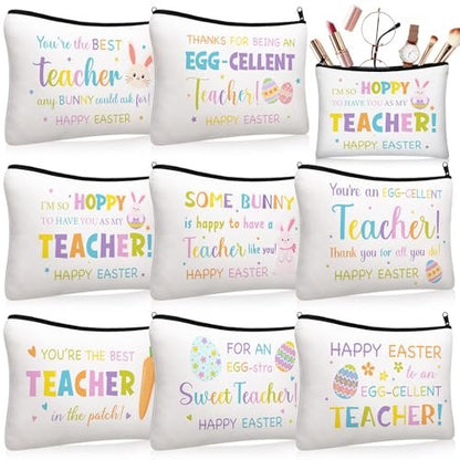 Tallew 8-Pack Easter Teacher Appreciation Gifts Bulk - Bunny Eggs Cosmetic Makeup Bags for Women, Birthday, and Holiday Giving