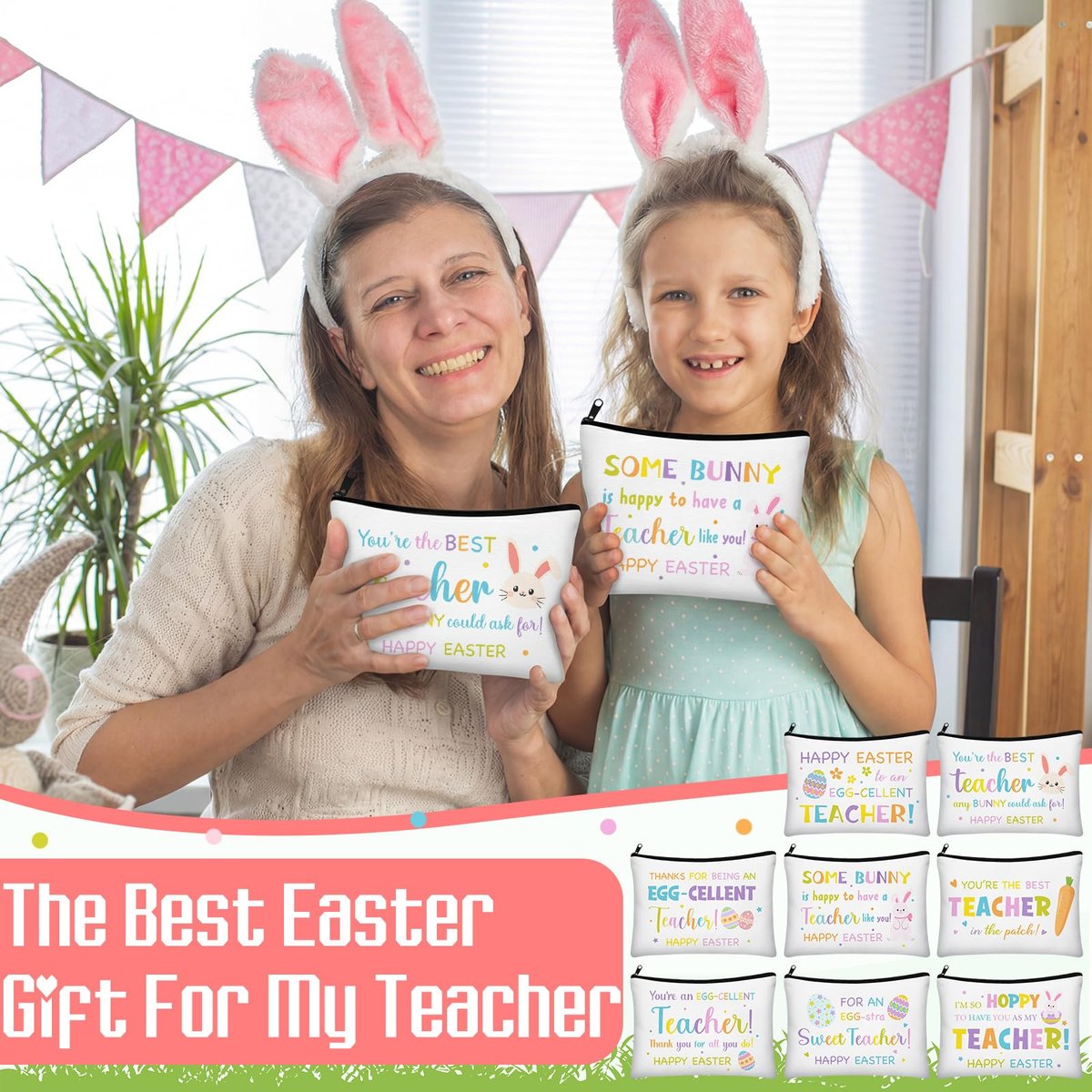 Tallew 8-Pack Easter Teacher Appreciation Gifts Bulk - Bunny Eggs Cosmetic Makeup Bags for Women, Birthday, and Holiday Giving - görsel 9