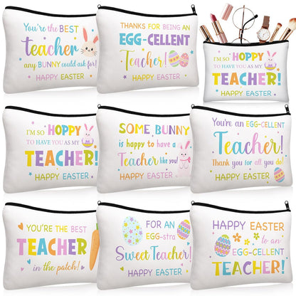 Tallew 8-Pack Easter Teacher Appreciation Gifts Bulk - Bunny Eggs Cosmetic Makeup Bags for Women, Birthday, and Holiday Giving